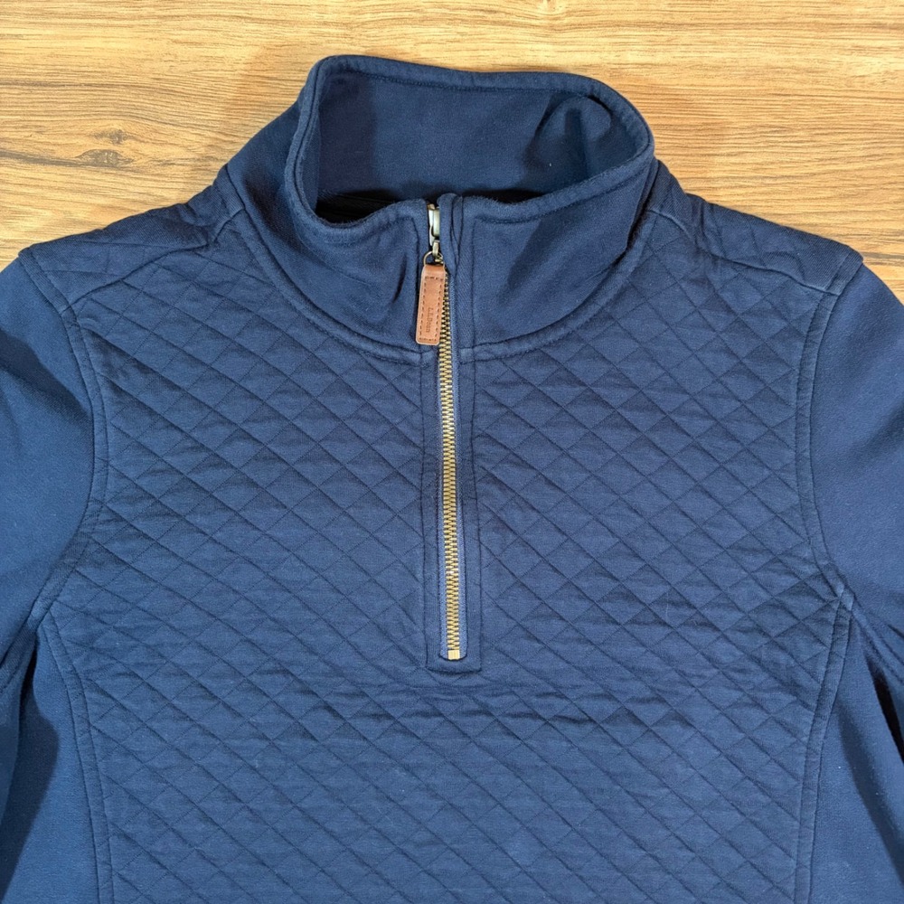 LL Bean Womens Quilted Quarter Zip Pullover Sweatshirt Navy Blue Large 502745 - Picture 7 of 12